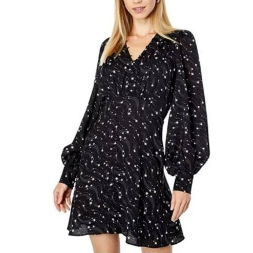 Ted Baker London Black Gemmi Rouleau Celestial Star Print Mini Tea Dress Size 12